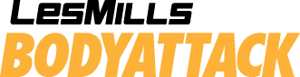Les Mills BODYATTACK logo with Les Mills in black, bold uppercase letters above BODYATTACK in large, bold yellow letters.