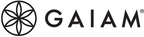 Gaiam logo with a black geometric flower symbol inside a circle to the left of the bold, uppercase word GAIAM on a white background.