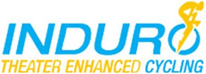 Logo with blue text reading INDURO and yellow text below reading THEATER ENHANCED CYCLING. The letter O is stylized with a cyclist graphic inside a circle.
