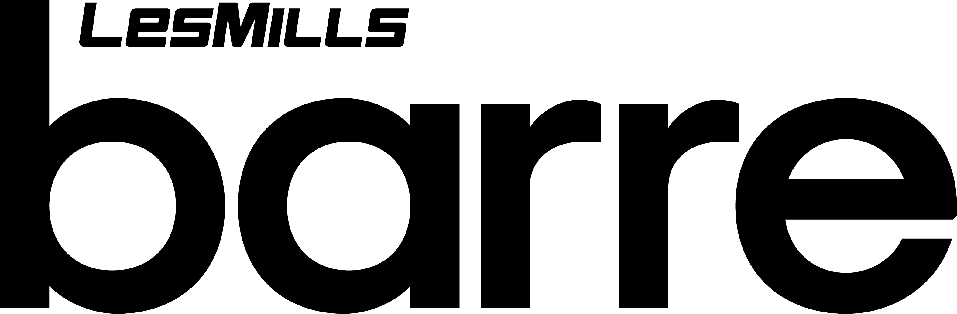 Logo for LES MILLS BARRE in black text, on a white background.