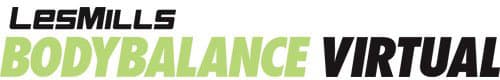 Les Mills BODYBALANCE VIRTUAL logo, with Les Mills in black, BODYBALANCE in large light green letters, and VIRTUAL in bold black font on a white background.