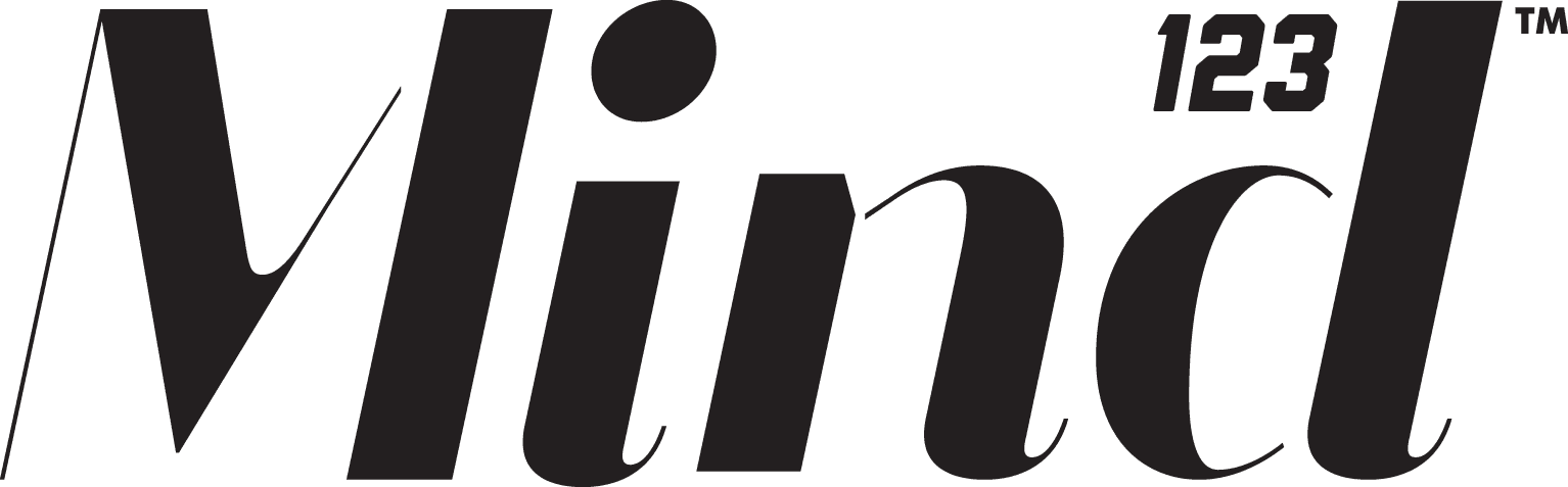 Black stylized text reads “Mind” with sharp, slanted lettering and “123” in smaller font above the “d” on a transparent background.