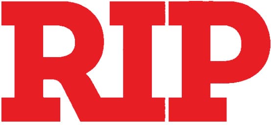 The image displays the large, bold, red letters RIP on a white background.