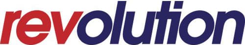 The word revolution in lowercase letters, with rev in bold red and olution in bold blue, on a white background.