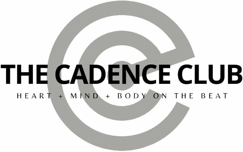 The Cadence Club logo with a large stylized C in the background. Text reads: THE CADENCE CLUB and below, HEART + MIND + BODY ON THE BEAT.