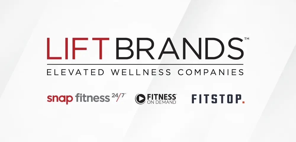 Lift Brands logo with the tagline Elevated Wellness Companies and logos for Snap Fitness 24/7, Fitness On Demand, and FitStop below on a light background.
