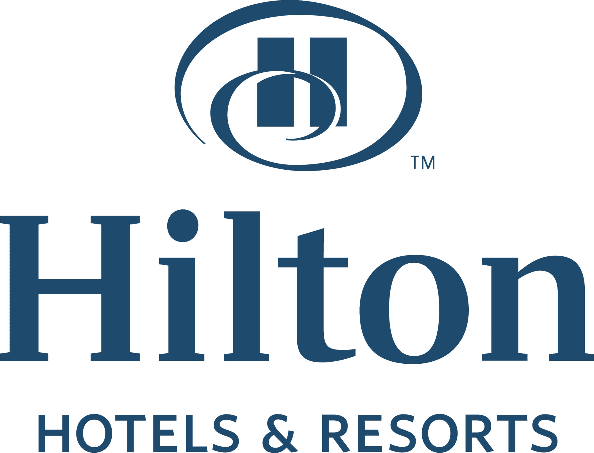 The image shows the Hilton Hotels & Resorts logo, featuring a stylized H in a circular design above the words Hilton Hotels & Resorts in bold, blue lettering.