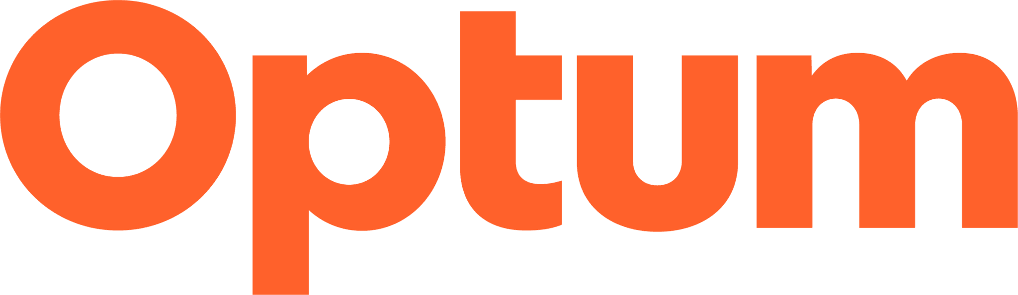 The image displays the Optum logo with the company name Optum in bold, orange letters on a transparent background.